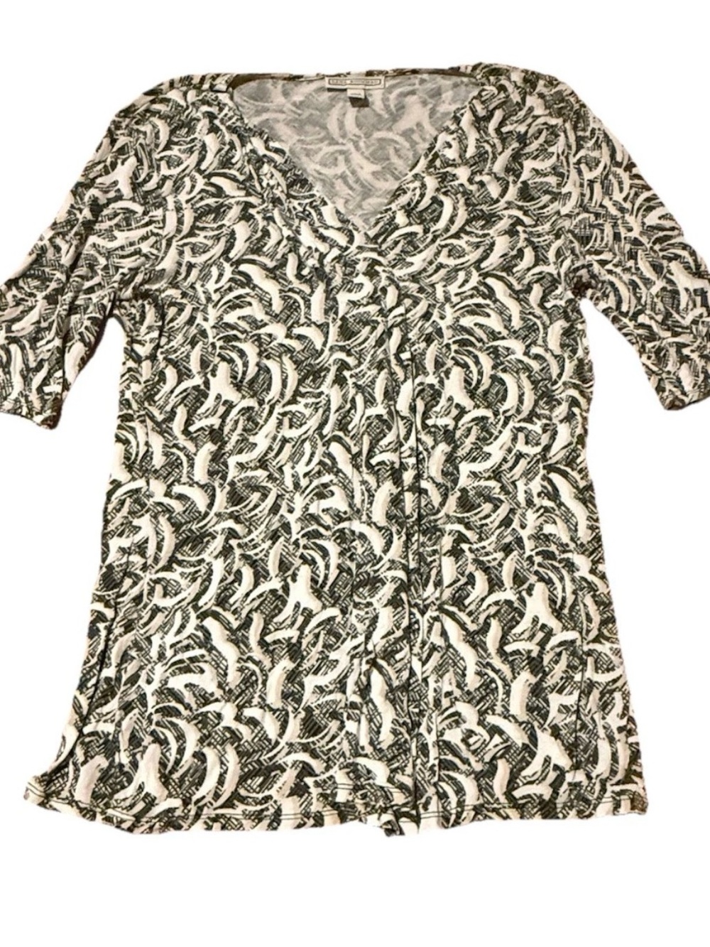 Dana Buchman Women Small 3/4 Sleeve Shirt Draped Neckline Stretch Green Tan
